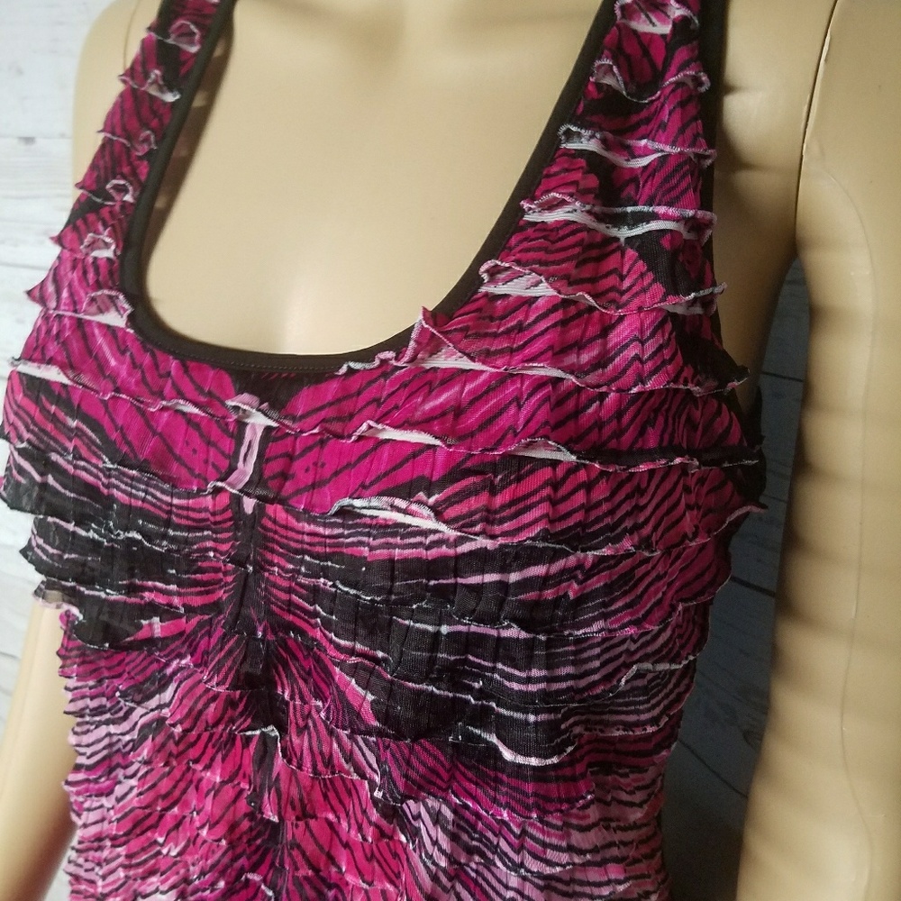 HOT TEMPERED Colorful Abstract Ruffle Down Summer Racerback - Picture 4 of 9